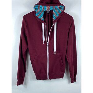 Super Vintage Brand Full Zip Hoodie w/ Patterned Lining Maroon Small F48